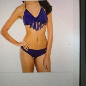 LSpace bathing suit. Purple. Fringe top in medium and full cut Sam all bottoms